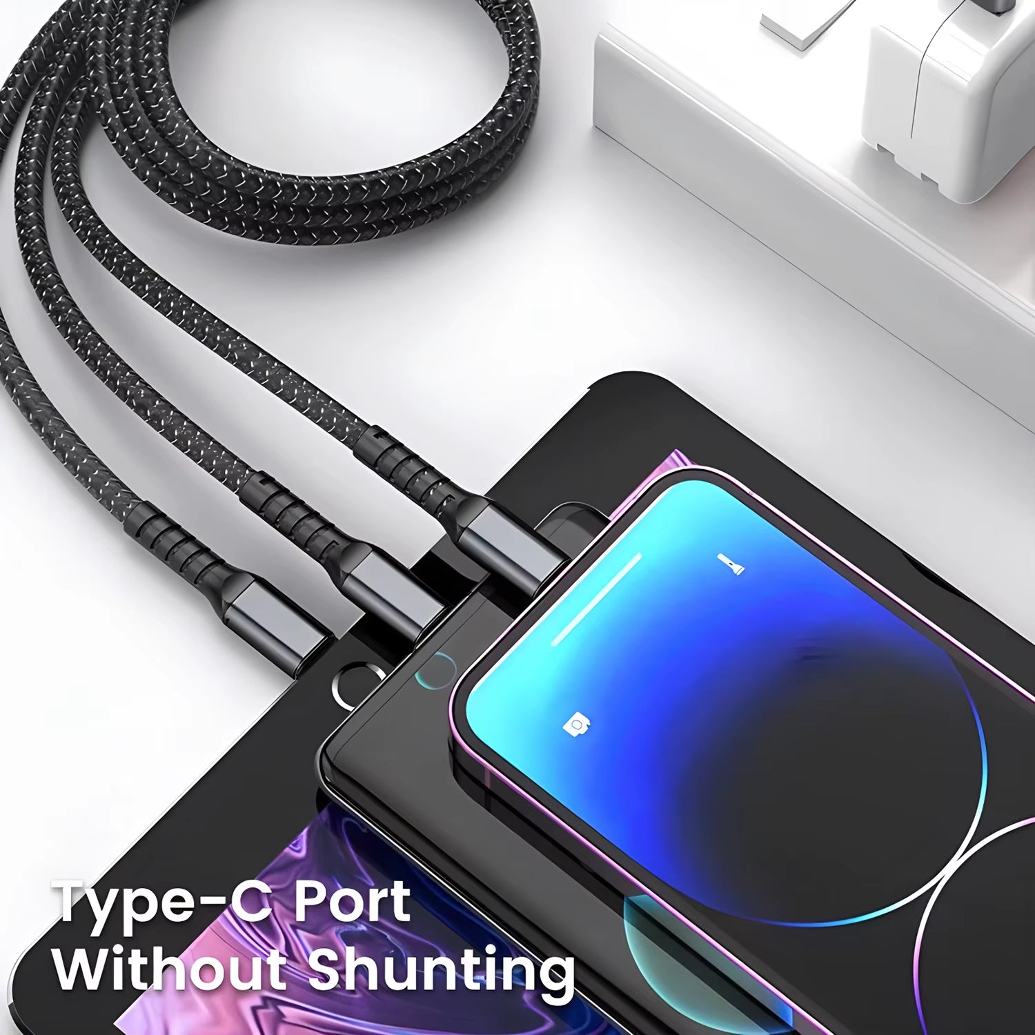 100W Fast Charging Cable Multi Charger Cable Nylon Braided Multiple USB Universal 3 in 1 Charging Cord Adapter with Type-C Micro