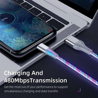 Fast Charging Data Cord Flow Luminous USB Type C Cable 5A Fast Charging Cable Glowing LED Cable for Samsung Xiaomi Iphone Micro