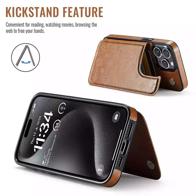 Luxury Floral Print Pattern Phone Case for Iphone 17/16/15/14/13 Pro Max plus High-Quailty PU Black Durable Leather Credit Card Bag Holder Wallet Shockproof Anti-Drop Full Protection Phone Cases Shell 310