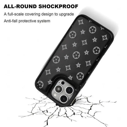 Luxury Floral Print Pattern Phone Case for Iphone 17/16/15/14/13 Pro Max plus High-Quailty PU Black Durable Leather Credit Card Bag Holder Wallet Shockproof Anti-Drop Full Protection Phone Cases Shell 310