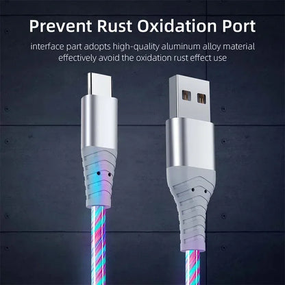 Fast Charging Data Cord Flow Luminous USB Type C Cable 5A Fast Charging Cable Glowing LED Cable for Samsung Xiaomi Iphone Micro